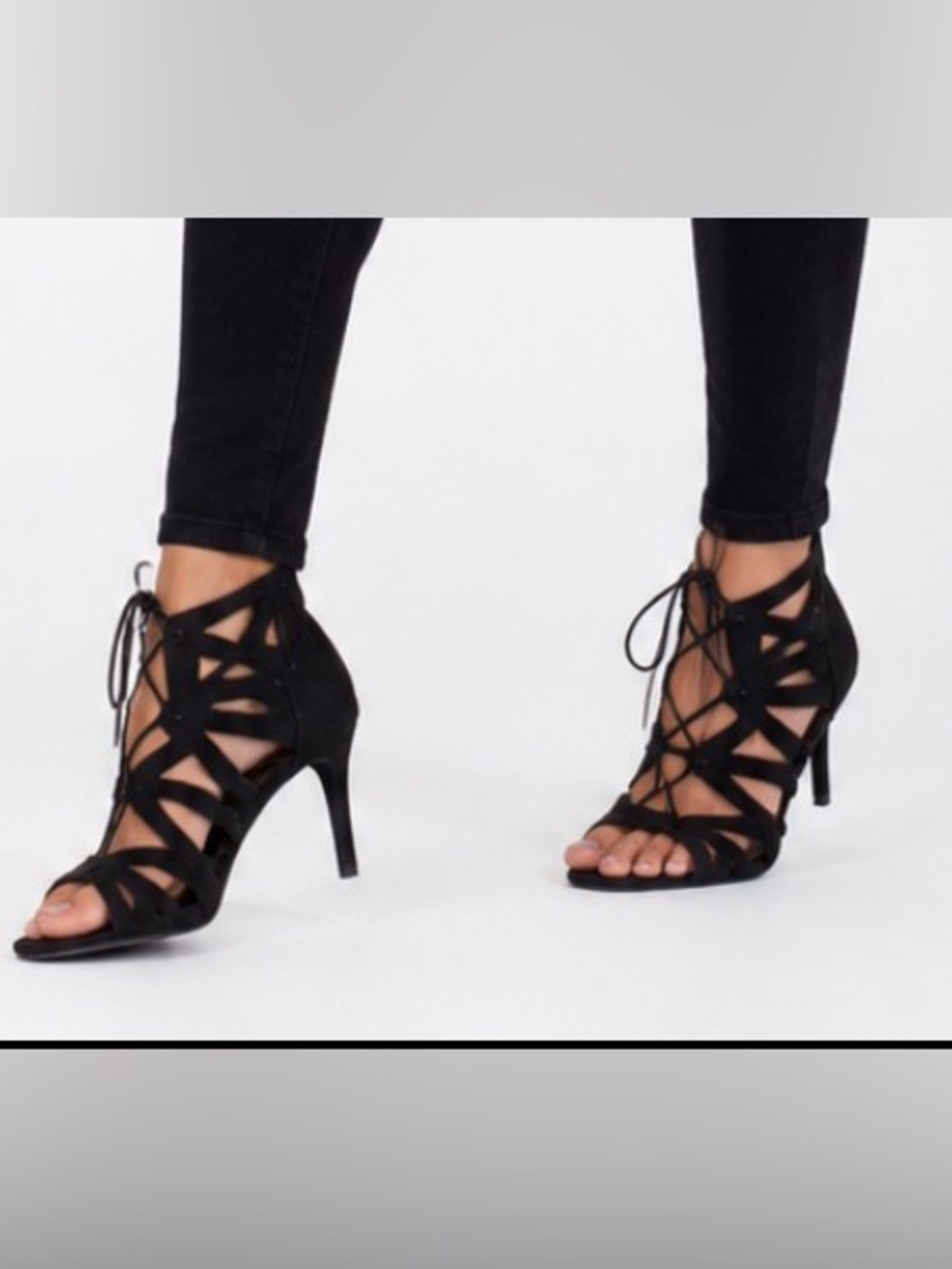 Christian Sirano Women’s Lace up Open Toe Heels in Black Sz 9